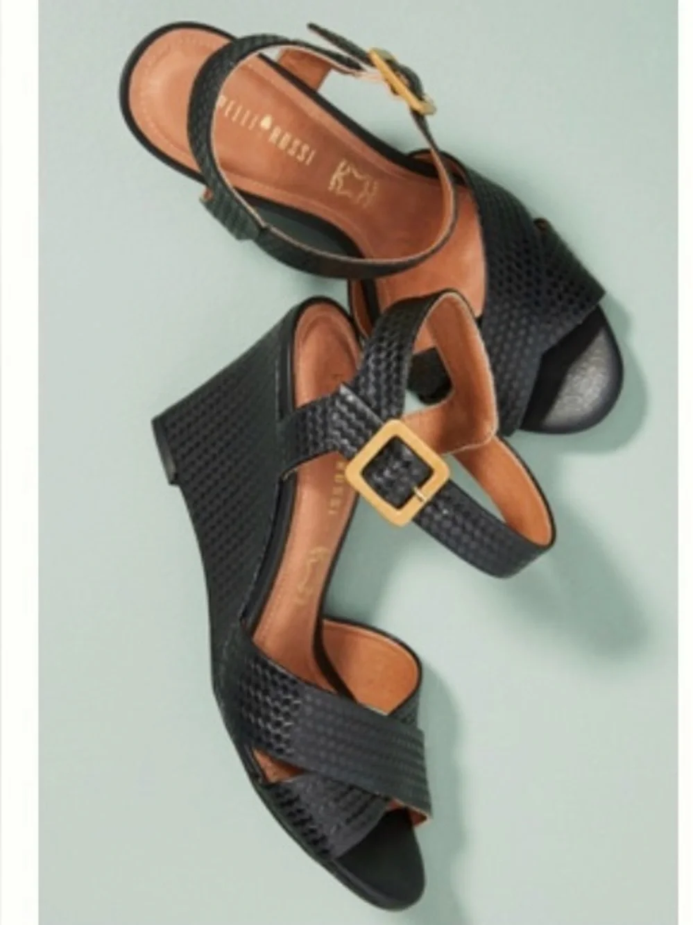 CAPELLI ROSSI WOVEN LEATHER WEDGE SANDALS